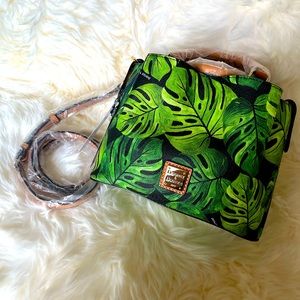 NWT DOONEY & BOURKE MINI BARLOW Black/Green Palm Leaf Print w/Crossbody Strap